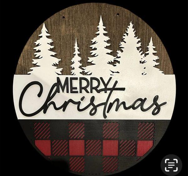 Wood Hanger - Merry Christmas Plaid (UNPAINTED)