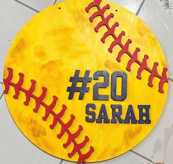 Personalized Wood Softball / Baseball Hanger (Painted)